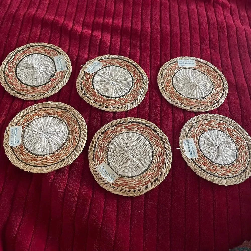 Straw drink Coaster Set 6 Vintage 70s Woven Boho Retro Bohemian Home‎ Coffee